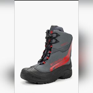 Columbia Bugaboot Plus IV Winter Boots 7 Youth Grey Red Waterproof Omni-Heat